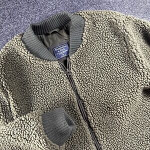 Abercrombie & Fitch Womens M Sherpa Bomber Jacket Olive Green Full Zip Fleece